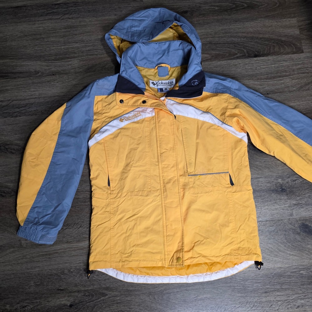 Columbia Interchange Jacket Womens Medium Yellow Blue Colorblock Hooded Shell
